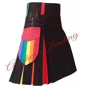 Handmade Scottish Rainbow Pride Kilt: Cotton Utility Hybrid