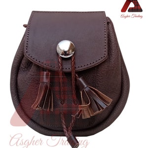 Scottish Real Brown Leather Sporran Rob Roy Style Kilt Sporran with Chain Strap -Celtic Sporran-Scottish Sporran -Semi Dress kilt Sporran