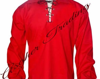 Red Jacobite Ghillie Kilt Shirt: Scottish Renaissance Costume