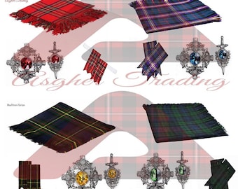 Scottish Tartan Kilt Accessories Package: Fly Plaid, Brooch, Pin, Flashes