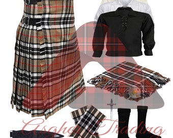 Scottish Tartan Kilt Set: 8 Yard Acrylic, Fly Plaid & Brooch