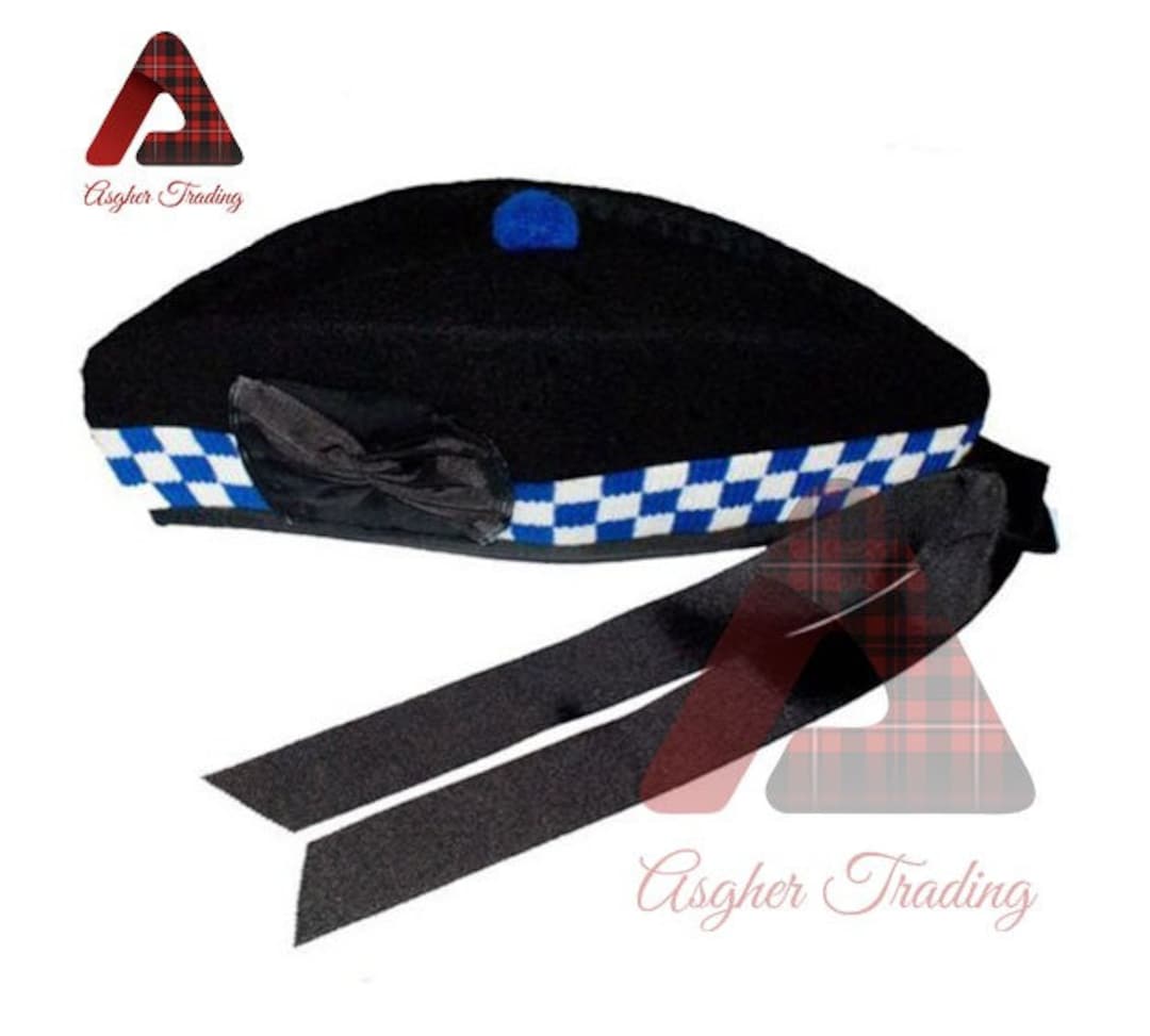 Scottish Highlander Military Piper Blue & White Double DICED GLENGARRY