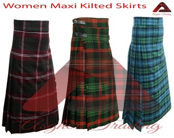 Women's Tartan Kilt - Tartan Maxi Kilted Skirt - Girls Hostess Skirt - Custom Made Anckle Length Skirt - 40+ Multi Plaid tartan Skirts