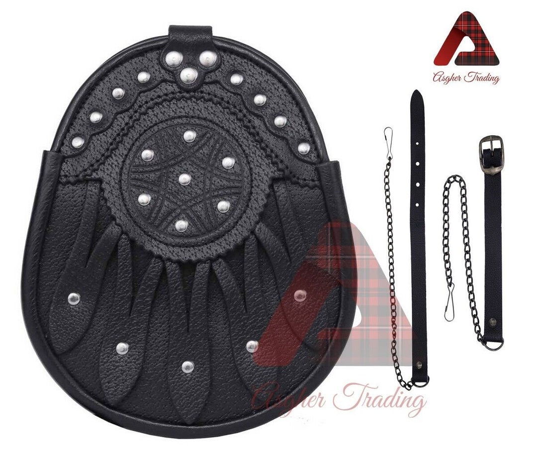 Genuine Leather Scottish Sporran - White Skull Design, Adjustable Belt (30-52"), Semi-Dress - View #7