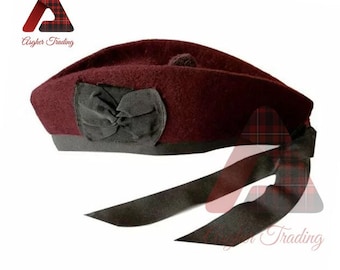 Scottish Handmade Highlander Military Piper Glengarry KILT Hat Bonnet Caps Piper Hats Traditional Maroon Wool Celtic glengarry Kilts Cap