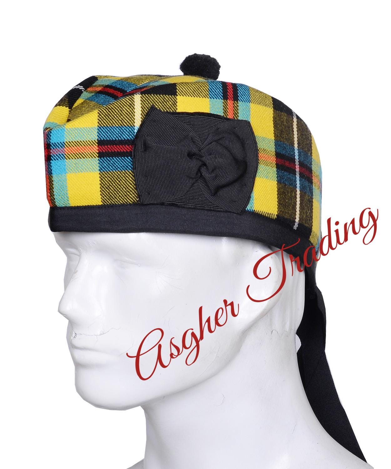 Chapeau Glengarry Écossais En Laine - Toorie Rouge, Ruban Noir - Pour Cérémonies Highland Et Cornemuse