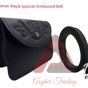 Schottische Kilt Gürteltasche Sporran Tasche - Schottischer Kilt Sporran Gürtel - Kilt Gürteltasche aus geprägtem Leder