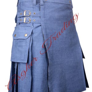 Schottischer handgefertigter blauer Denim gewaschener Kilt für Männer & Frauen - Handgemachter taktischer Cargo-Taschen Kilt - Fashion Kilt Custom Size