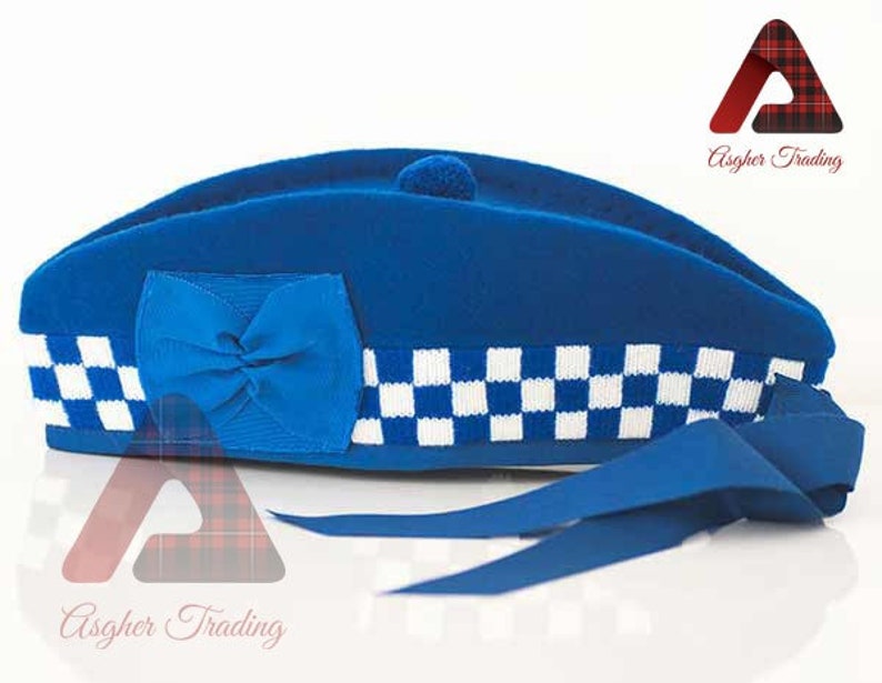 Scottish Highlander Military Piper Blue & White Double DICED GLENGARRY