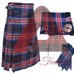 Handmade Scottish Black Stewart Tartan Kilt: 8 Yard & Accessories