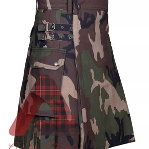 Scottish Handmade Traditional Military Camo Kilt - 100% Cotton Utility Kilt - Army Camouflage Kilt  - Men&#39;s Tactical Kilt - Made to order