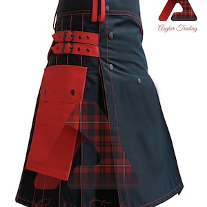 Scottish Handmade Black With Red Cotton Hybrid Kilt - Custom Size kilts - 100% Cotton Kilt for Men's Traditional Highlands Utility Kilts