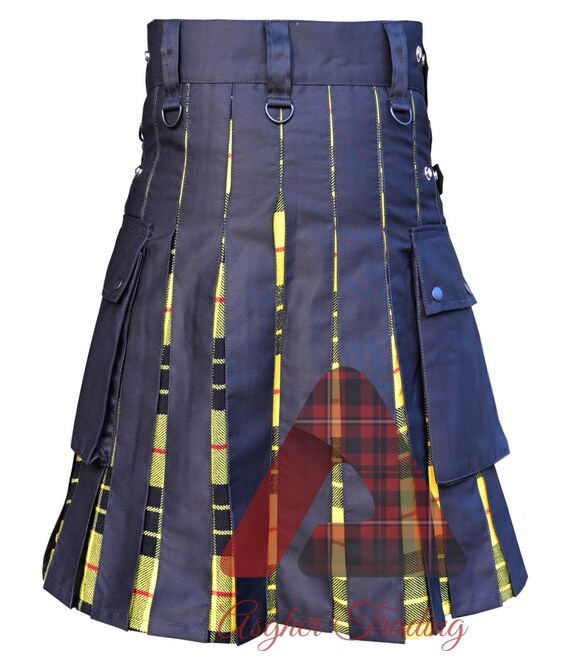 Kilt Utilitaire Tartan Pour Hommes - Poches Cargo, Quincaillerie Noire - Pour Mariages écossais, Jeux, Usage Quotidien