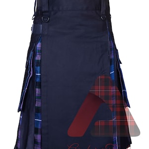 Hybrid Utility Kilt: Black Cotton & Pride of Scotland Tartan, Handmade