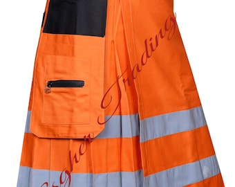 Orange Cotton Fireman Utility Kilt: Scottish Tactical Design