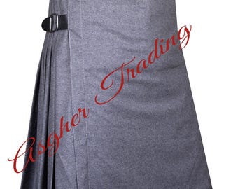 Handmade Scottish Grey Wool Kilt: Traditional Highlander Style