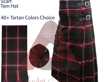 Women's Tartan Kilt - Tartan Maxi Kilted Skirt - Girls Hostess Skirt - Custom Made Anckle Length Tartan Skirt With Scarf and Tammie Cap