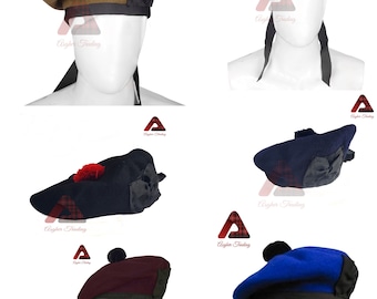 Sombreros de gaitero hechos a mano escoceses Gorro militar Tam O Shanter Sombrero Boina Balmoral Gorra del ejército Sombrero de Scott -Sombrero celta -gorras de falda escocesa -Tams Boinas Sombreros