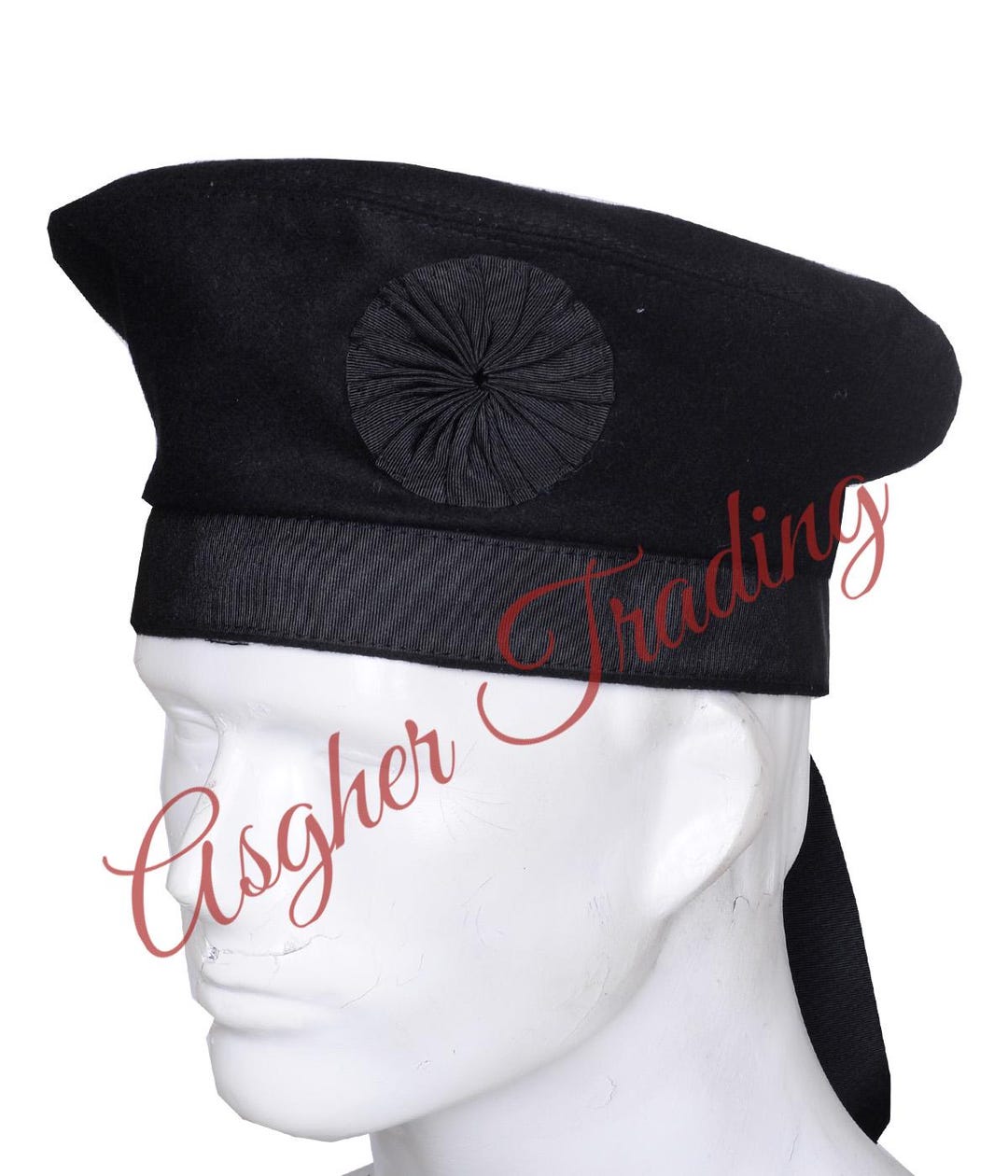 Cappello in pura lana 100% Glengarry Bonnet Hat Scottish Piper blu navy 7 1/2