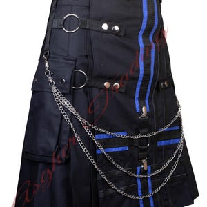 Men&#39;s Black Gothic Utility Kilt with Pockets - Black Cotton Tactical Kilt Utility Kilt with Chains - Scottish Handmade Kilt Made To Order