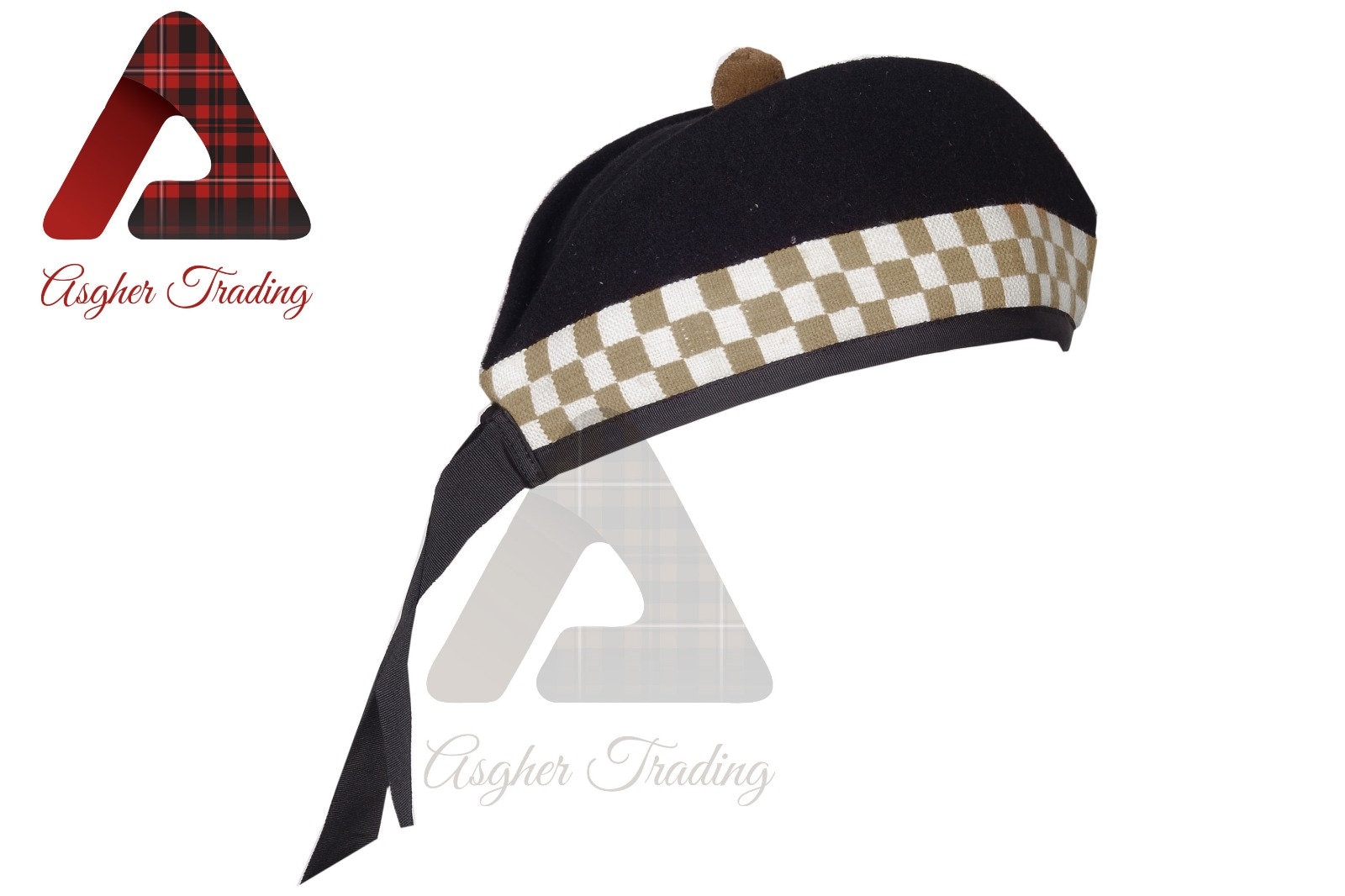 Scottish Highlander Military Piper Tan & White Double DICED GLENGARRY