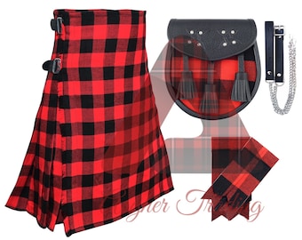 Men's Tartan Kilt Outfit: Acrylic 8 Yard Kilt, Sporran & Flashes