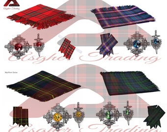 Tartan Fly Plaid with Kilt Brooch & Flashes: Thistle Design (48x48)