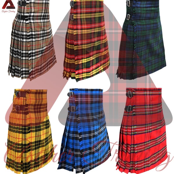 Kilts écossais faits main de 8 verges en tartan - Plus de 50 couleurs de tartan - Tenue de kilt traditionnel des Highlander pour hommes - Kilt tartan de 13 oz à 16 oz
