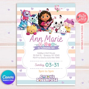 Gabbys Doll House Birthday Invitation for Girls, Gabby Doll House Card, Canva editable birthday Template, Gabby Doll House Party Invite