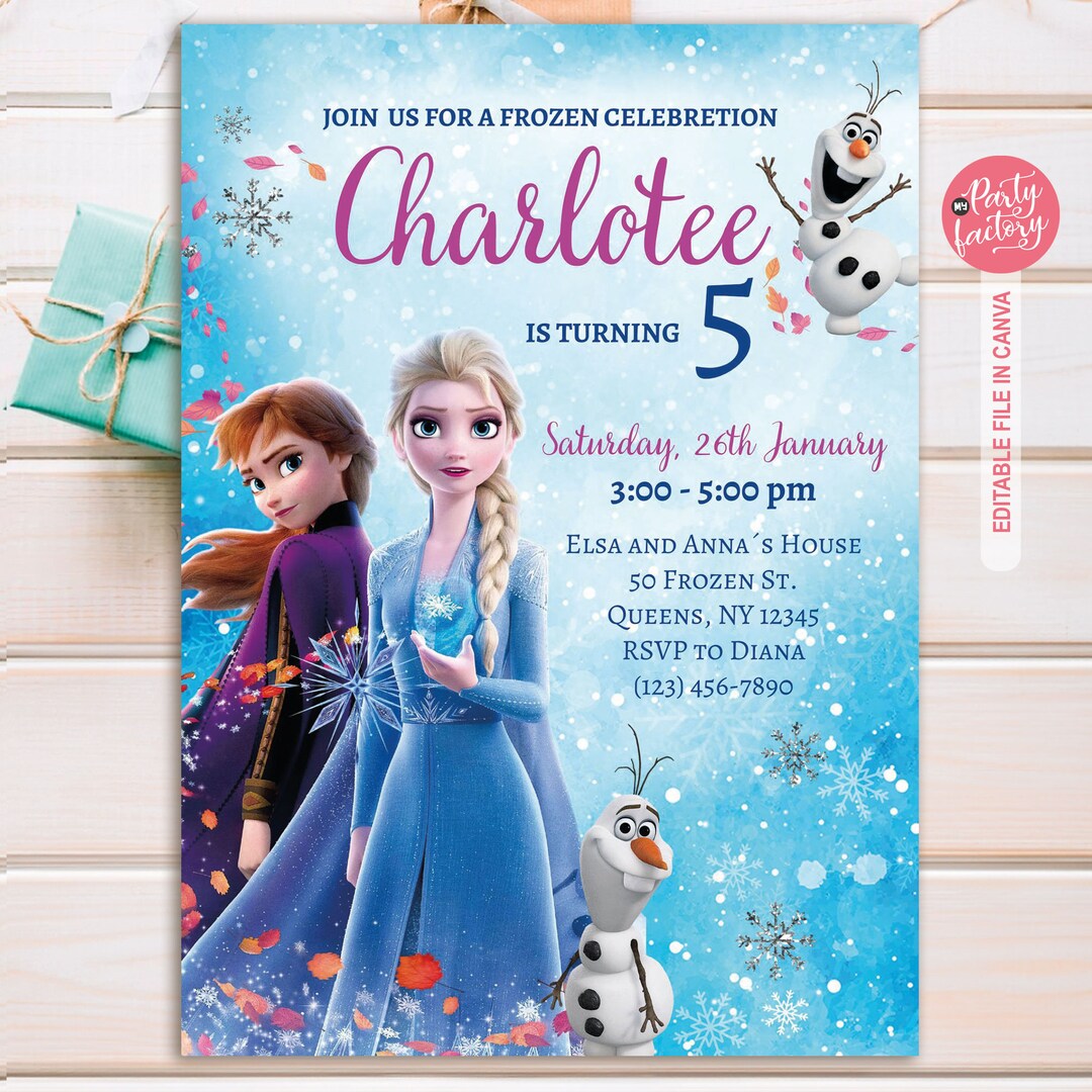 Frozen Elsa and Anna Birthday Invitation for Girls, Frozen 2 Card for ...