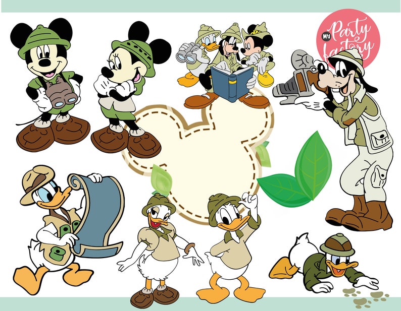 Mickey Safari Clipart PNG Digital Download, 90 PNG with transparent backgrounds Mickey and Friends Jungle Animals image 6