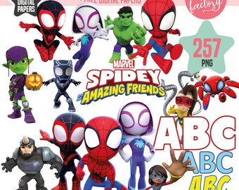 Bundle di clipart di Spidey, Spidey e i suoi fantastici amici PNG, Alfabeto di Spidey, PNG di supereroi, Png di Spiderman, PNG di Spider Verse, Clipart di Spiderman