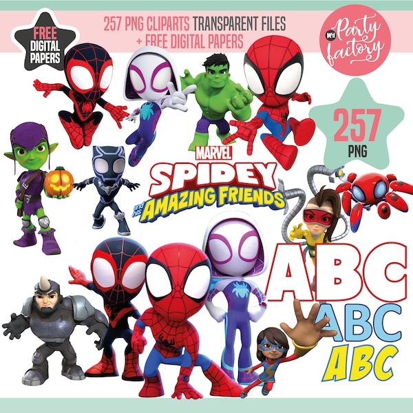 Spidey Clipart Bundle, Spidey et ses amis incroyables PNG, Spidey Alphabet, Superhero PNG, Spiderman Png, Spider Verse PNG, Spiderman Clipart