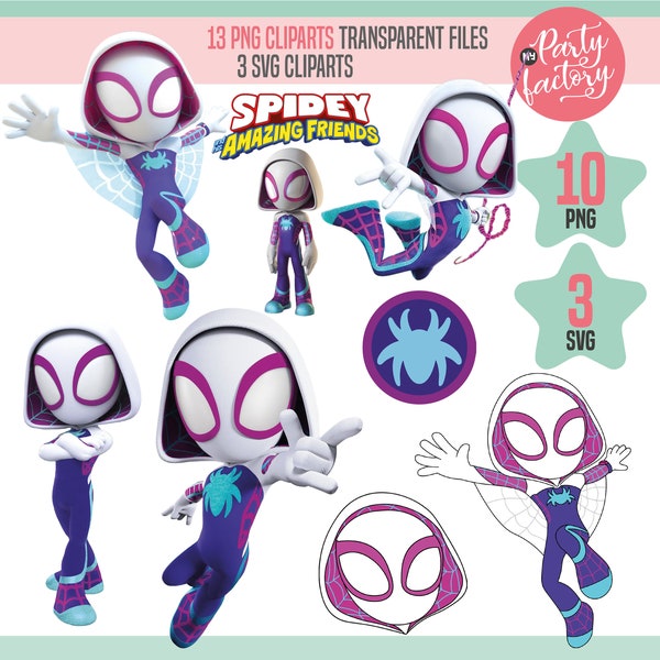 Gwen Ghost Spider clipart, PNG, SVG, Spidey en zijn geweldige vrienden, White Widow, Ghost Spider, host Spider Verjaardag, Ghost Spider shirt