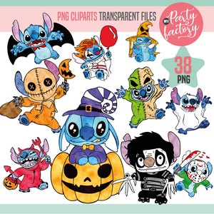 Halloween Stitch Images PNG, Transparent Background, High Resolution, Stitch Halloween Party Decor, Kid Images, Watercolor, Instant Download