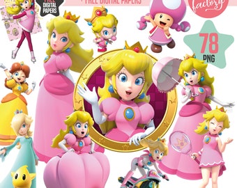 Princess Peach PNG Cliparts Bundle, Mario Princess PNG, Free Digital Papers, Printable Peach, Super Mario Bros PNG Princess Peach Birthday