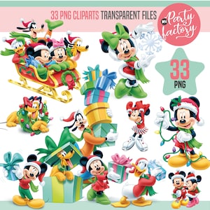 30 PNG Mickey and Friends Christmas Clippart. Transparent Background, Instant Download, happy holidays