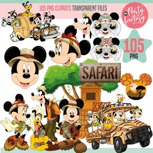 Mickey Safari Clipart PNG Digital Download, 90 PNG with transparent backgrounds Mickey and Friends Jungle Animals image 1