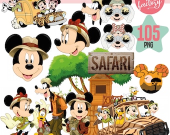 Mickey Safari Clipart PNG Digital Download, 90 PNG with transparent backgrounds Mickey and Friends Jungle Animals