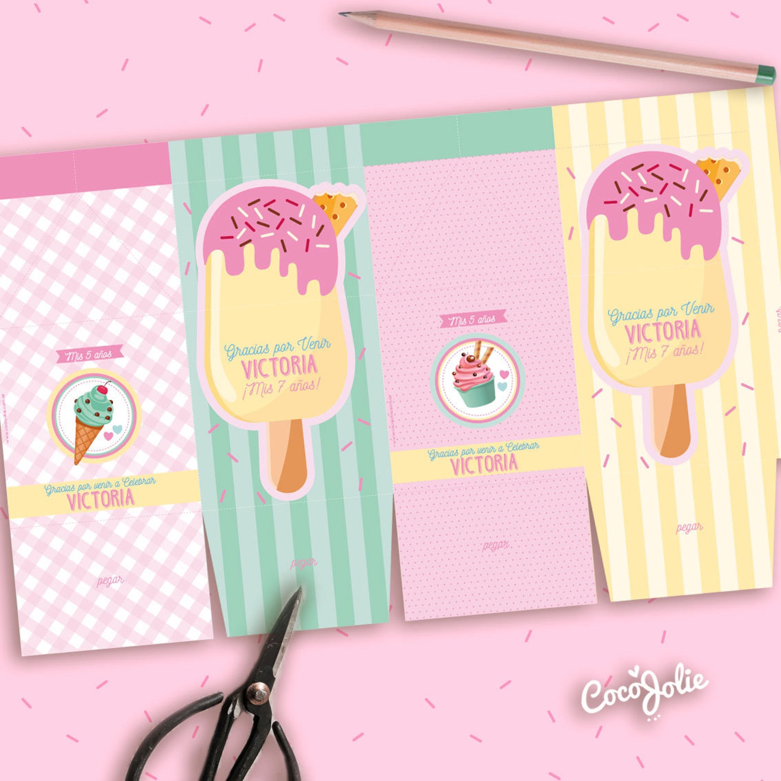 Icecream Printable Kit . Girls Pink Summer. Birthday - Etsy
