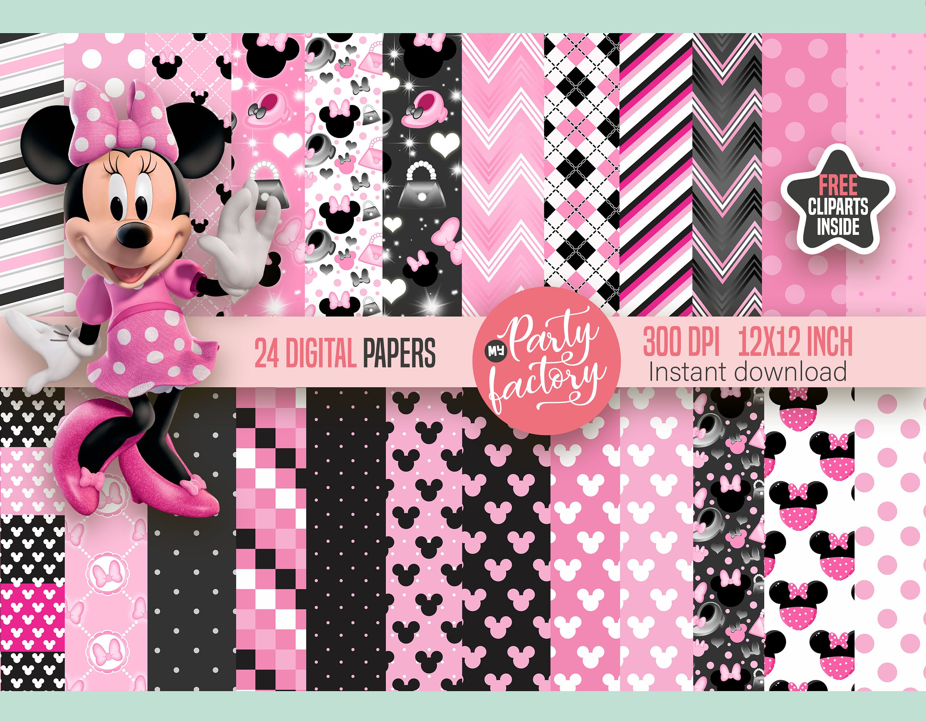 24 minnie digital paper free png clipart included free png etsy uk