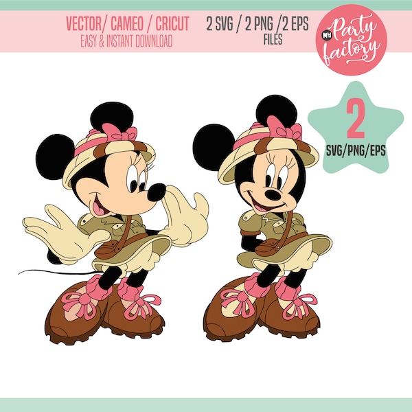 Safari Minnie Mouse Clipart SVG, PNG, EPS, Vector, Digital, Instant Download, silhouette file, Themed Centerpieces, T Shirt