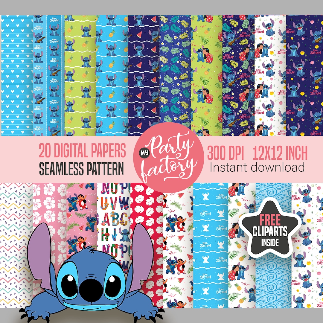 Lilo & Stitch Seamless , Digital Paper Pack, Scrapbook Paper Wrapping  Paper, Giggleboxdesignshop, Backgrounds, Digital Patterns, 12x12 Paper 