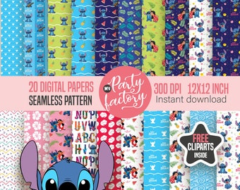 Lilo Stitch 20 Digital Paper & free PNG Clipart included, free pgn Clipart, Lilo Stitch ohana, Scrapbook papers digital - Instant Download