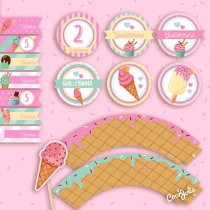 Icecream Printable Kit . Girls Pink Summer. Birthday - Etsy