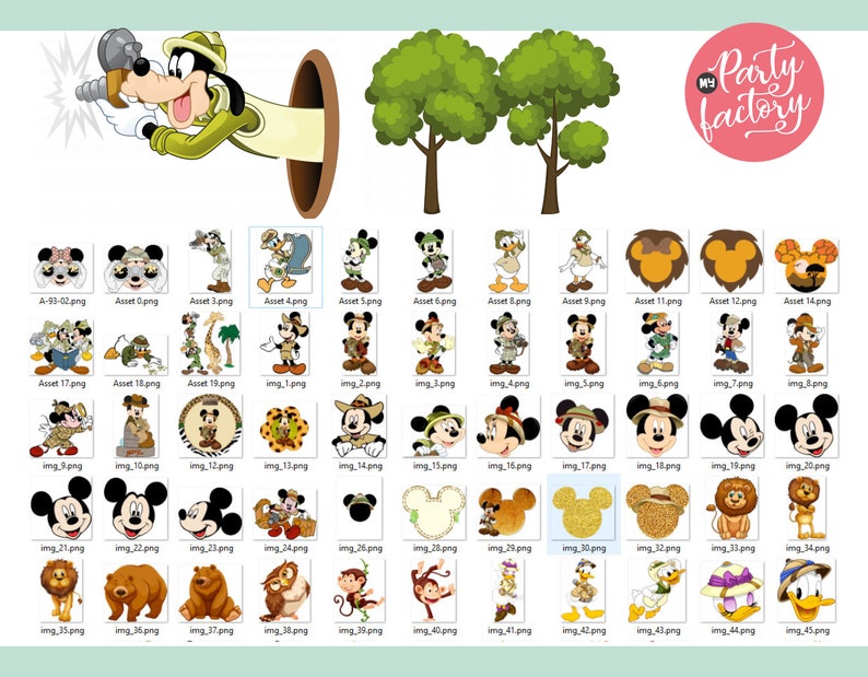 Mickey Safari Clipart PNG Digital Download, 90 PNG with transparent backgrounds Mickey and Friends Jungle Animals image 7