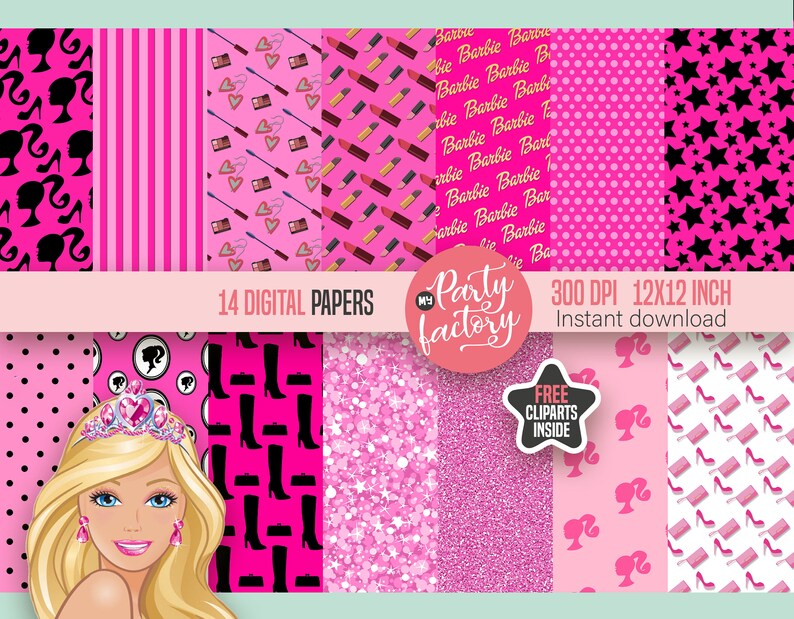 14 barbie digital paper free png clipart included free png etsy espa a