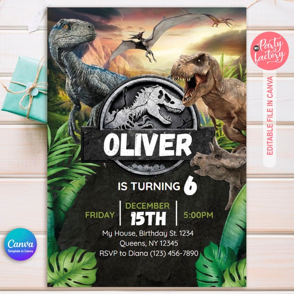 Dinosaur Printable Party Invitation, Dinosaur World Invite, Dino Boy Birthday party, Canva Editable T-Rex party invite, Instant download