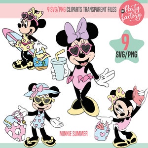 Minnie Mouse Summer SVG Cliparts, Minnie Beach PNG Cliparts, Minnie bathing suit, Dot Bow, Cricut, silhouette, little mouse, Vector Files