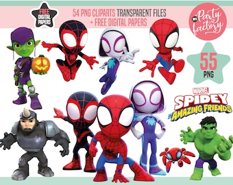 Spidey and his Amazing Friends PNG Images, High Resolution, Spidey Birthday Party Decor, Kid Spiderman Images, Instant Download